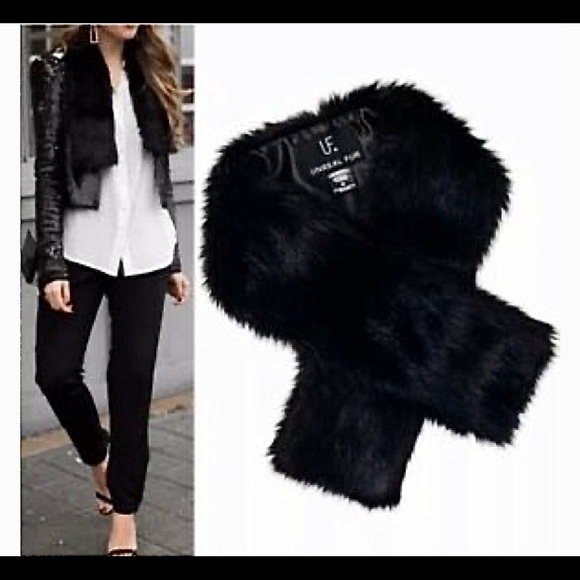 UNREAL FUR Black Stole Faux Fur Wrap Scarf - Picture 13 of 14